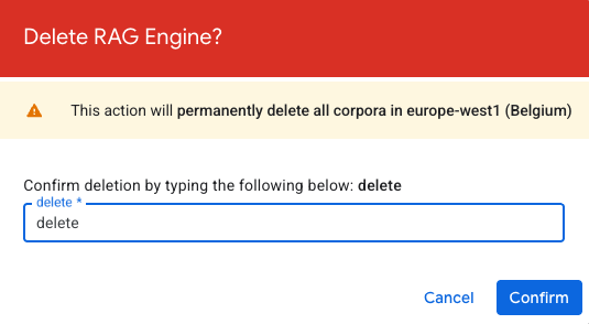 Delete RAG Engine Confirmation